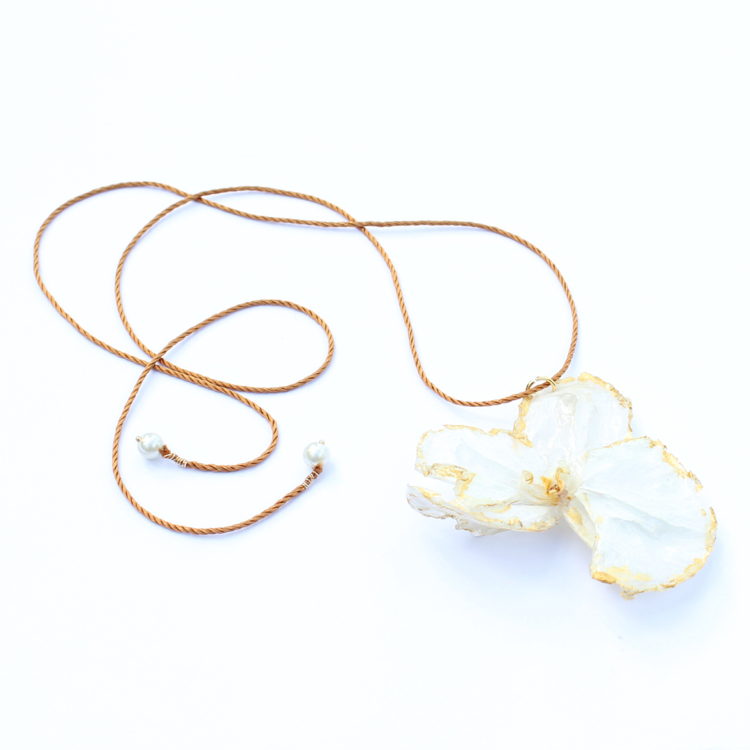 White & Gold Satin Cord Necklace